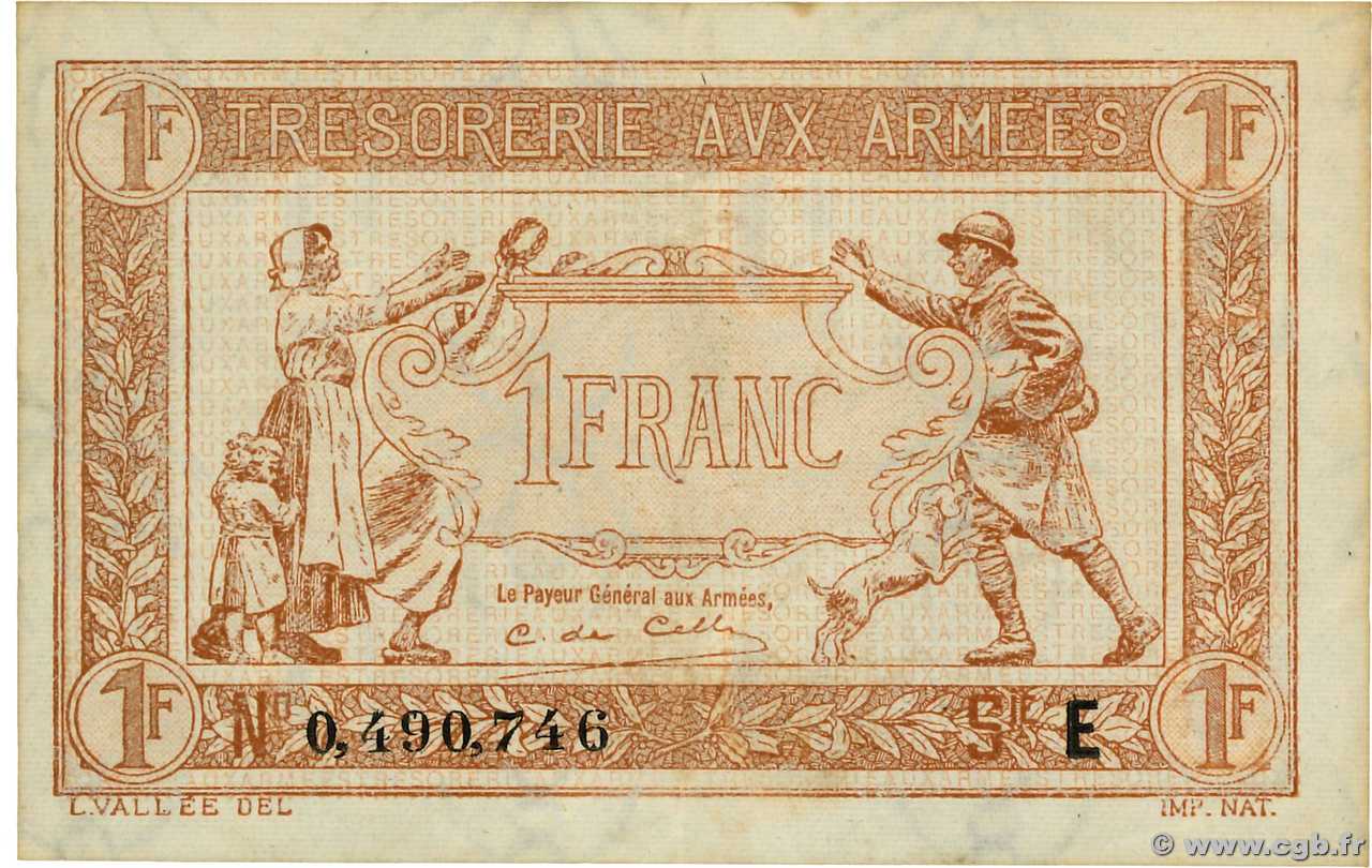 1 Franc TRÉSORERIE AUX ARMÉES 1917 FRANCE  1917 VF.03.05 TTB