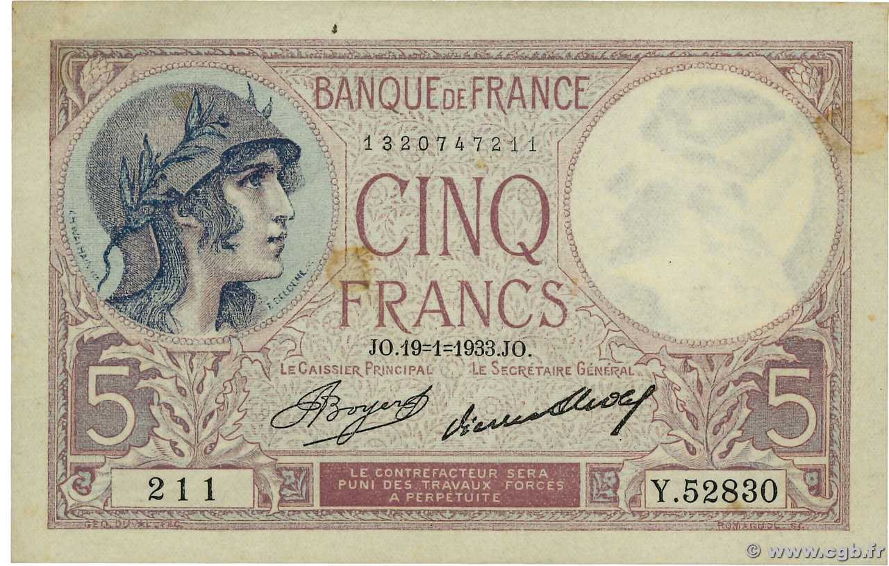 5 Francs FEMME CASQUÉE FRANCE  1933 F.03.17 TTB+
