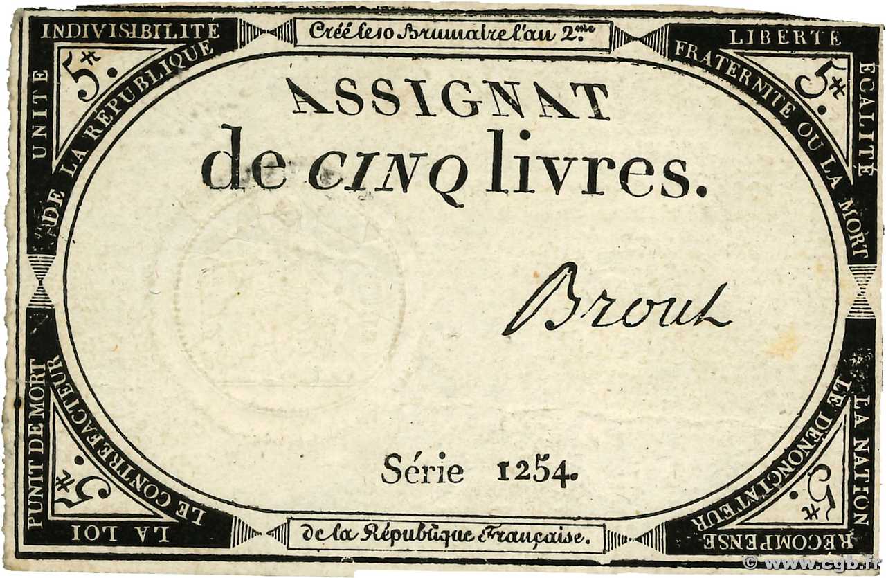 5 Livres FRANCE  1793 Ass.46a VF+
