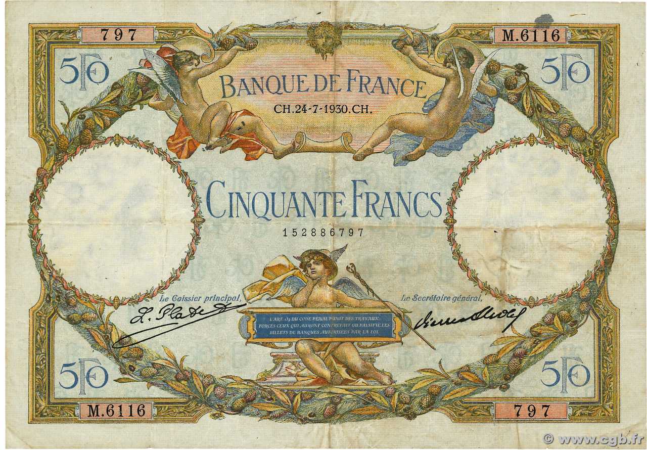 50 Francs LUC OLIVIER MERSON type modifié FRANCE  1930 F.16.01 pr.TB