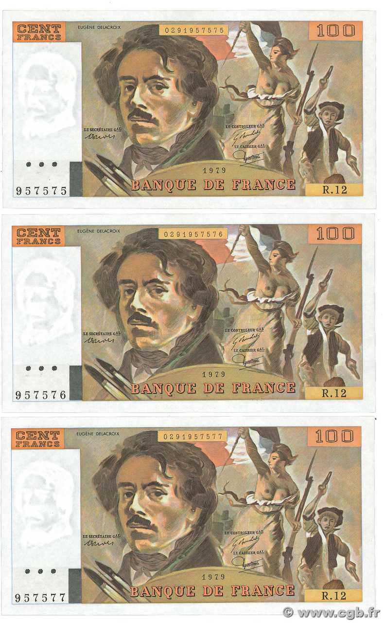 100 Francs DELACROIX modifié Consécutifs FRANCE  1979 F.69.02c SPL