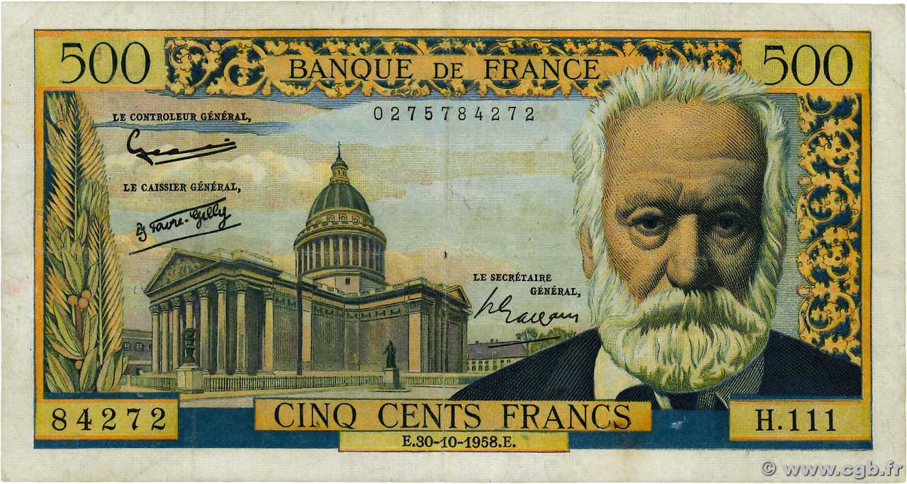 500 Francs VICTOR HUGO FRANCE  1958 F.35.11 TB