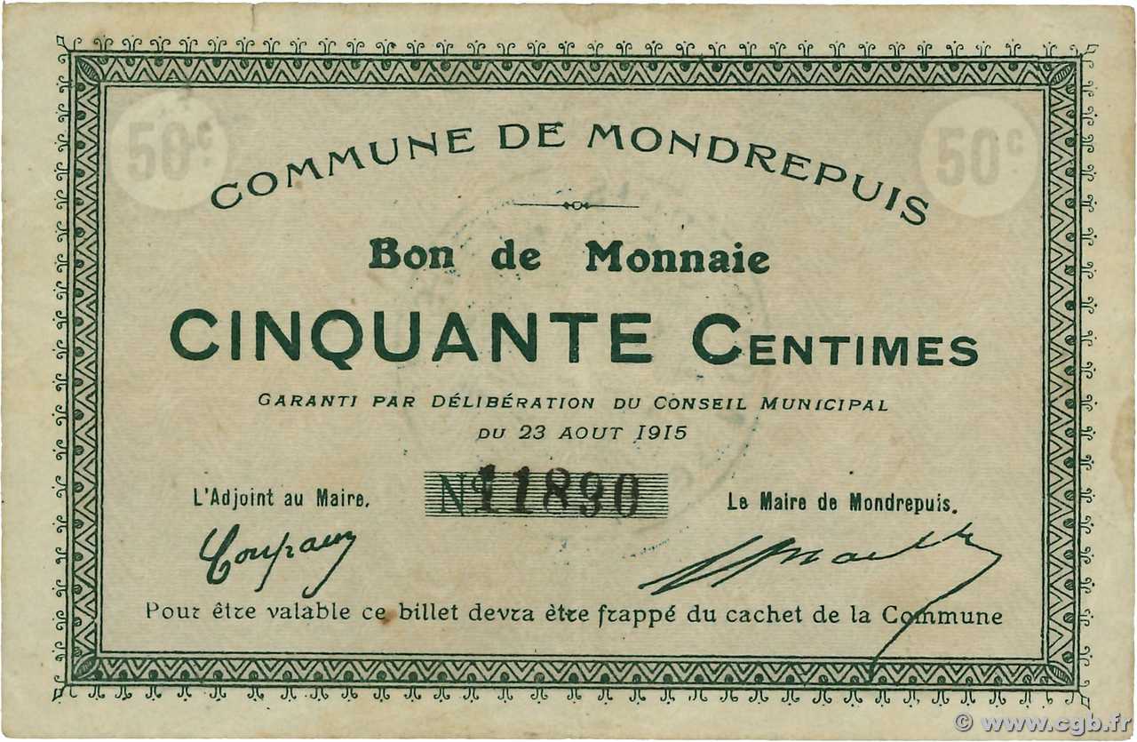 50 Centimes FRANCE régionalisme et divers Mondrepuis 1915 JP.02-1529 TB