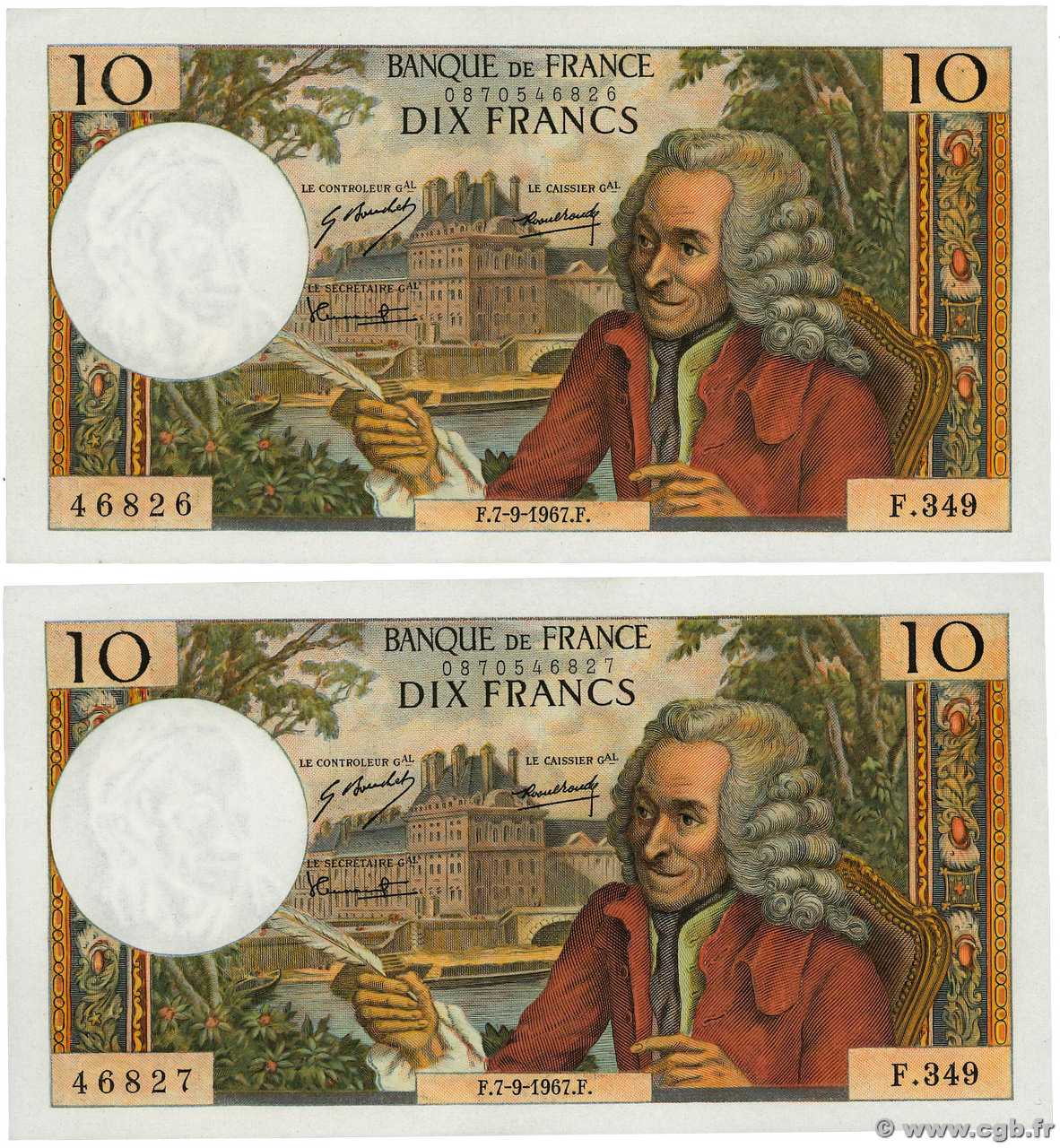 10 Francs VOLTAIRE Consécutifs FRANCE  1967 F.62.28 SPL
