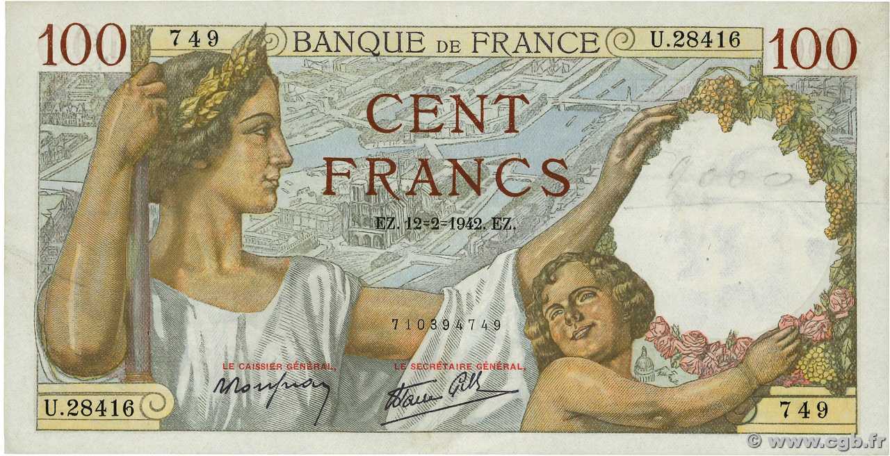 100 Francs SULLY FRANCE  1942 F.26.66 TTB