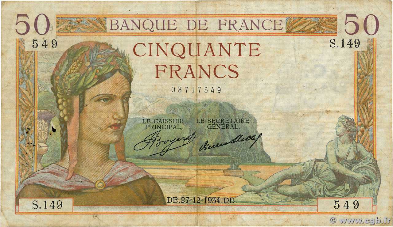 50 Francs CÉRÈS FRANCE  1934 F.17.02 B+