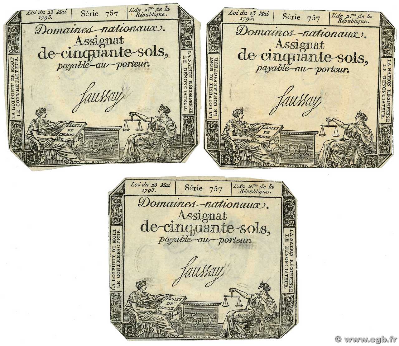 50 Sols variété Lot FRANCE  1793 Ass.42b SUP à SPL