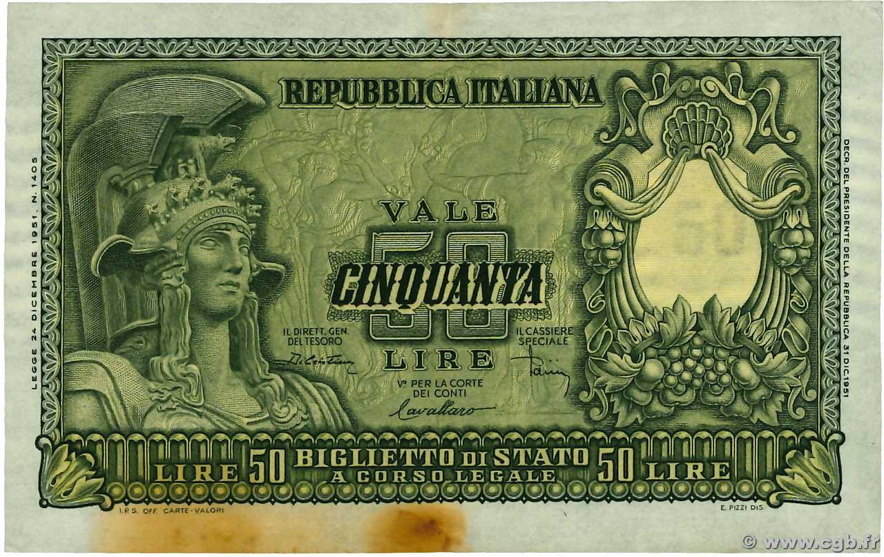 50 Lire ITALIE  1951 P.091b TTB