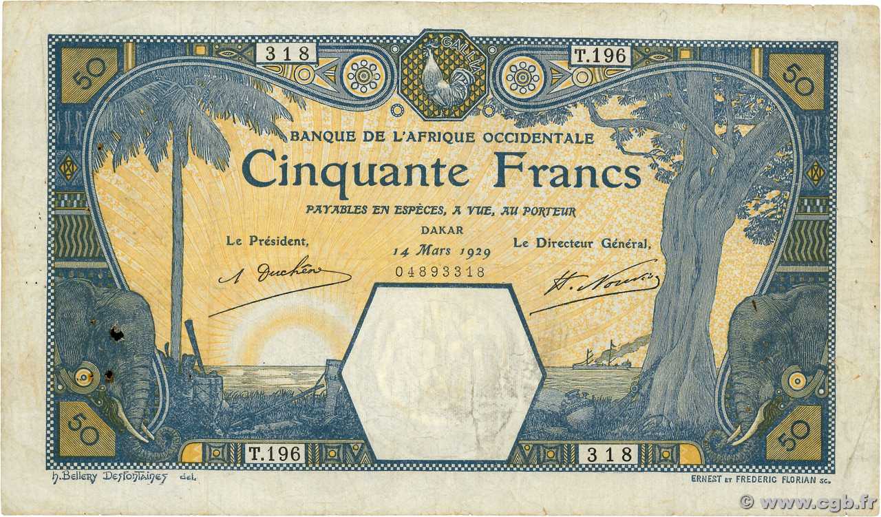 50 Francs DAKAR AFRIQUE OCCIDENTALE FRANÇAISE (1895-1958) Dakar 1929 P.09Bc TB