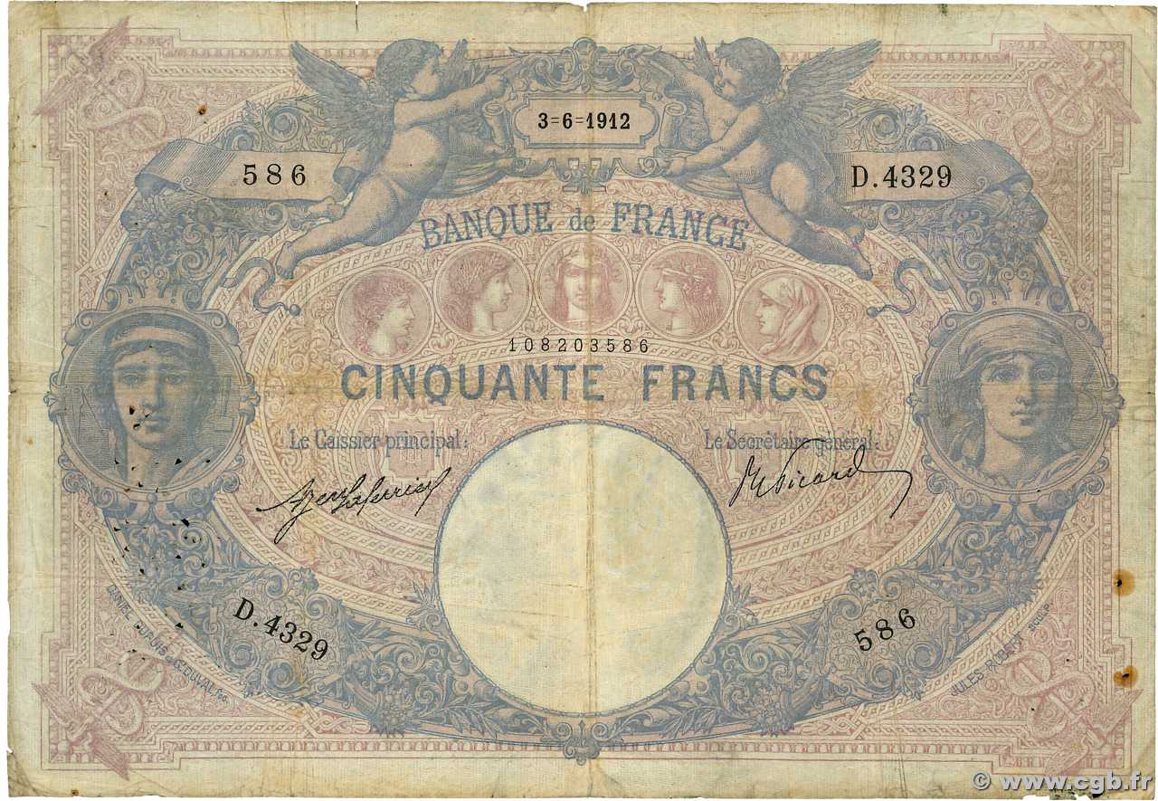 50 Francs BLEU ET ROSE FRANCE  1912 F.14.25 B