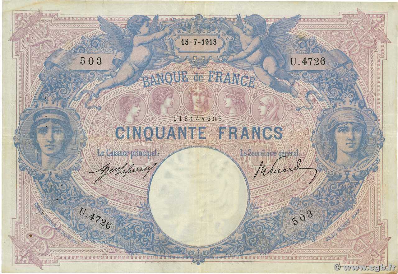 50 Francs BLEU ET ROSE FRANCE  1913 F.14.26 TB