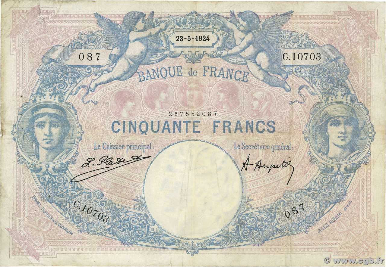 50 Francs BLEU ET ROSE FRANCE  1924 F.14.37 pr.TB