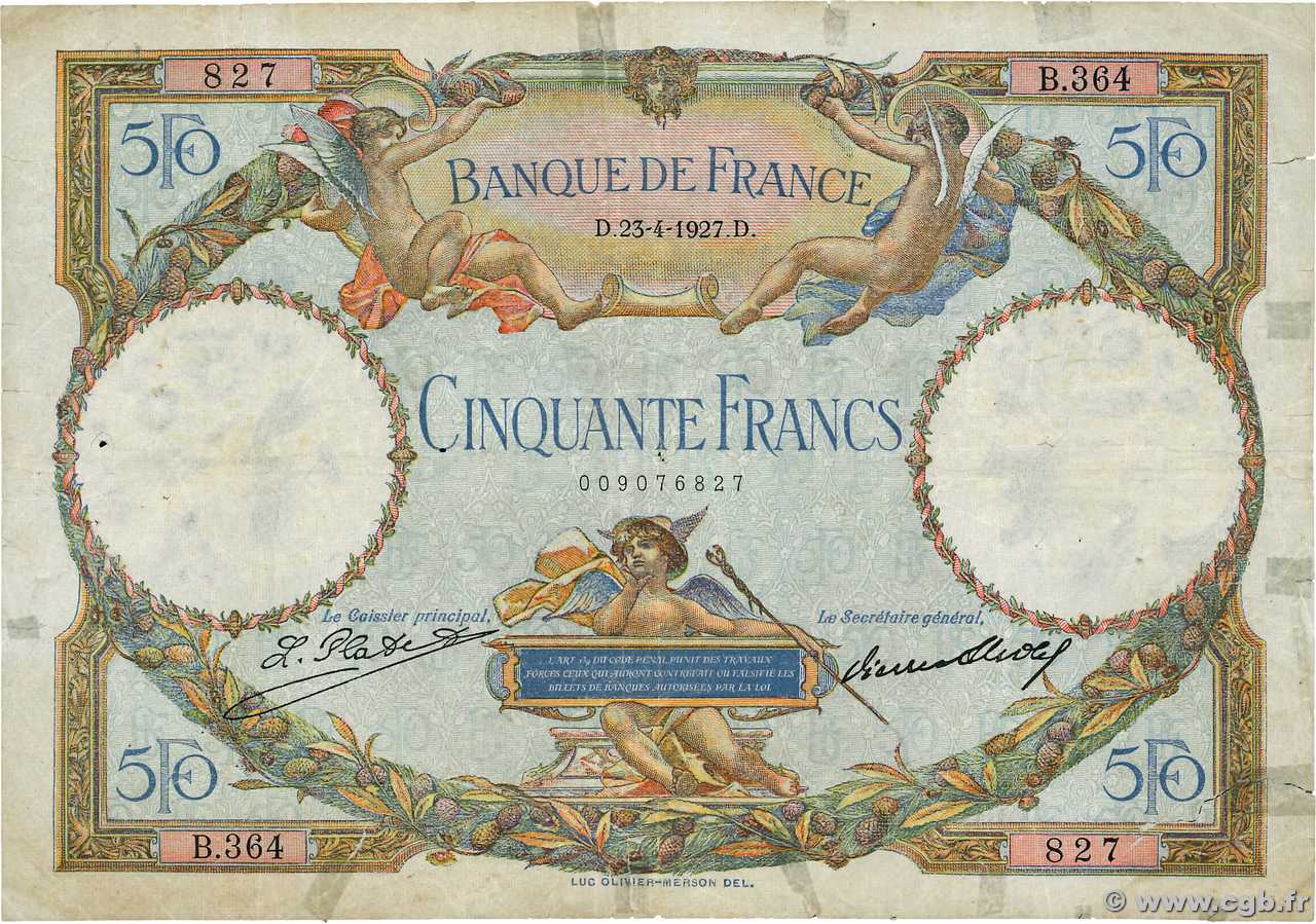 50 Francs LUC OLIVIER MERSON FRANCE  1927 F.15.01 B