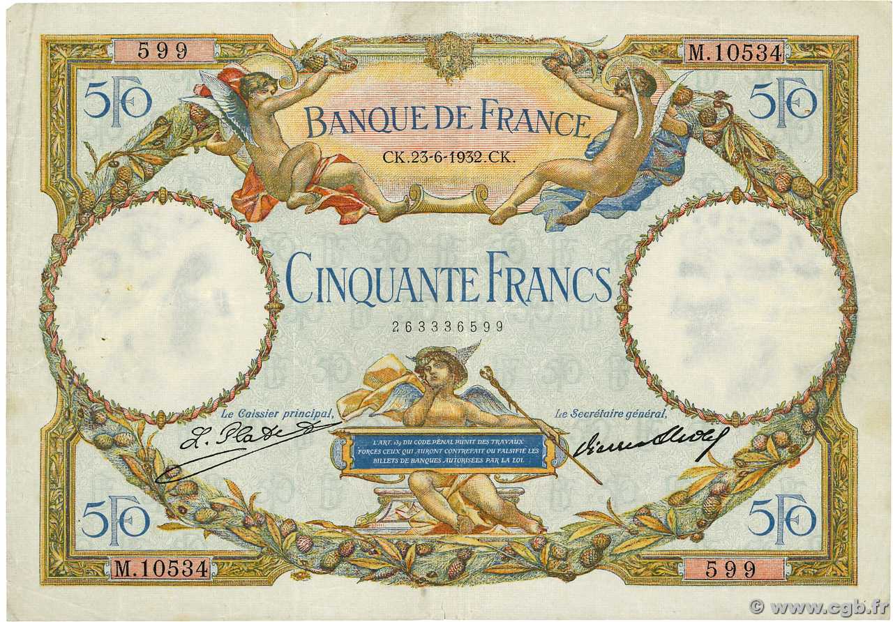 50 Francs LUC OLIVIER MERSON type modifié FRANCE  1932 F.16.03 TB+