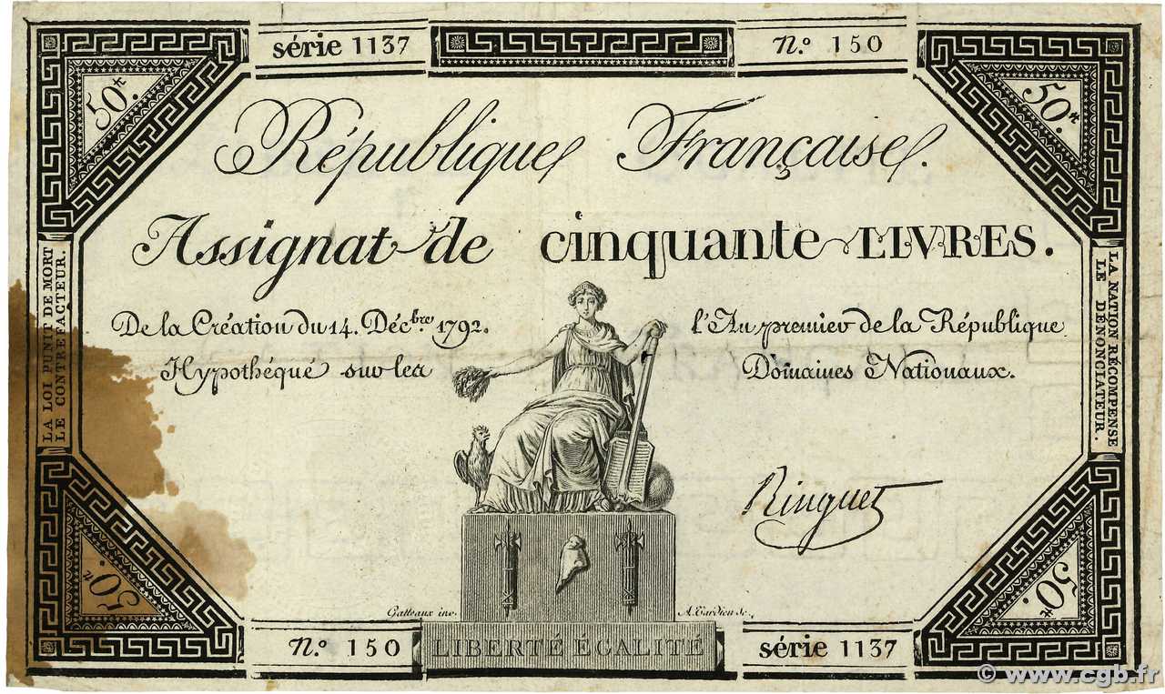 50 Livres FRANCE  1792 Ass.39a TB