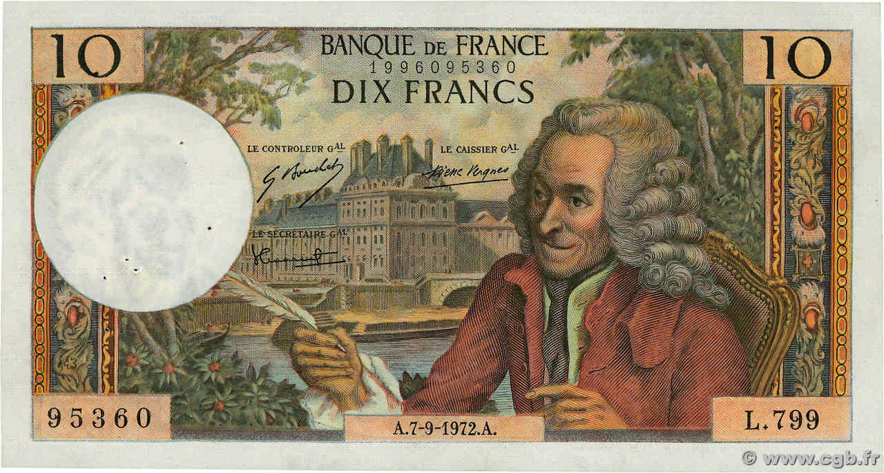 10 Francs VOLTAIRE FRANCE  1972 F.62.58 pr.SUP