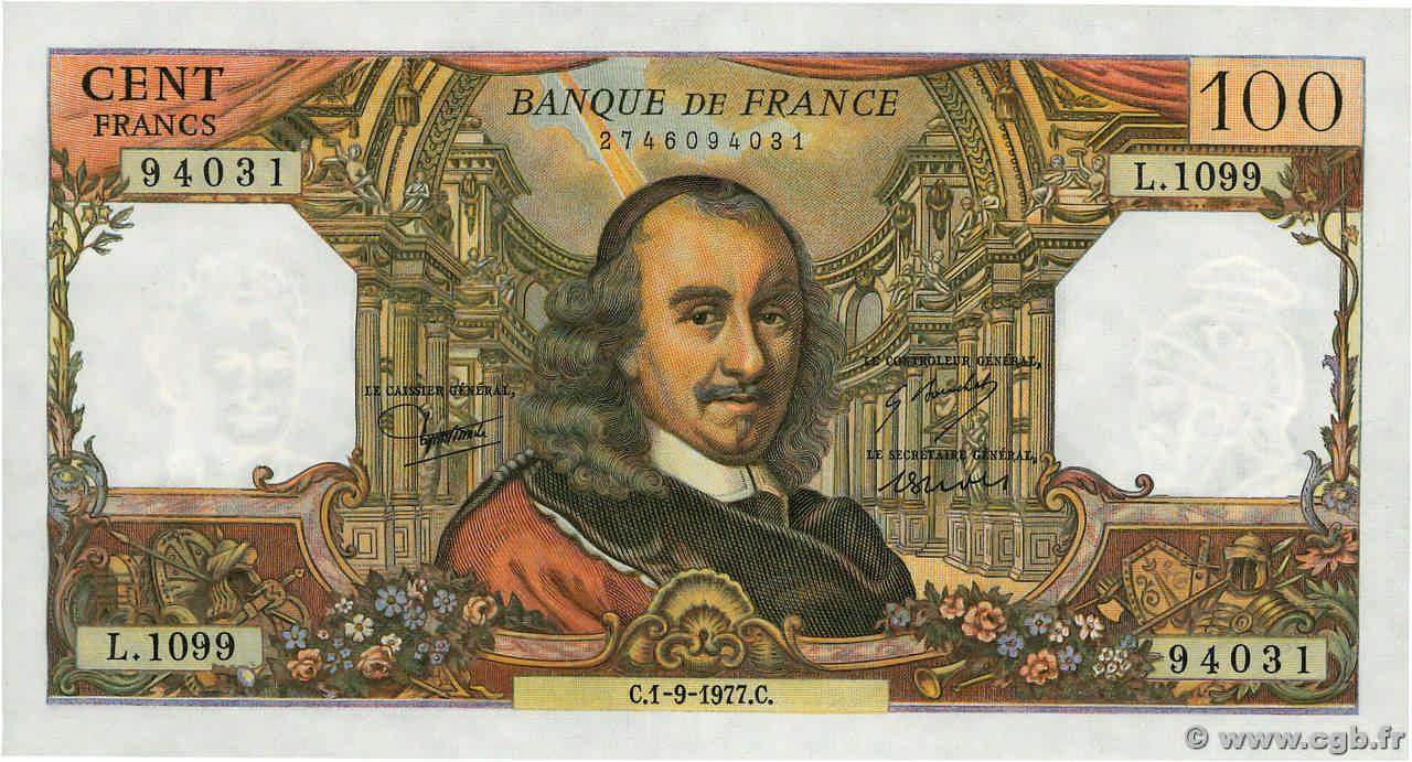100 Francs CORNEILLE FRANCE  1977 F.65.59 NEUF