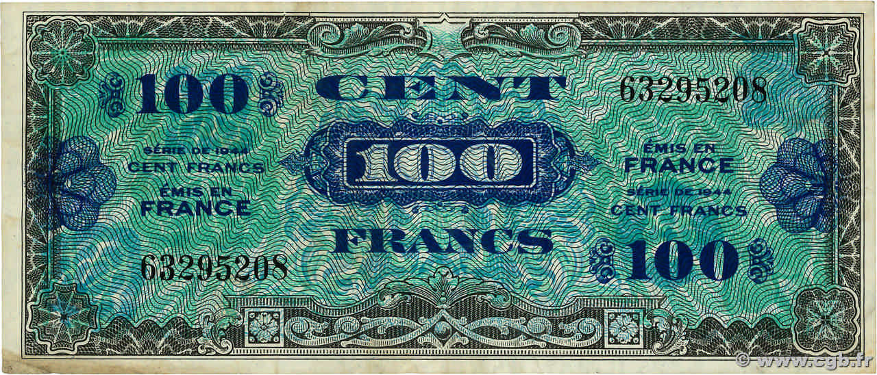 100 Francs DRAPEAU FRANCE  1944 VF.20.01 pr.TTB