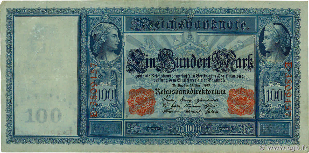 100 Mark ALLEMAGNE  1910 P.042 TTB