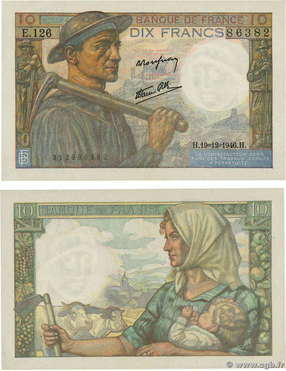 10 Francs MINEUR Consécutifs FRANCE  1946 F.08.16 SPL