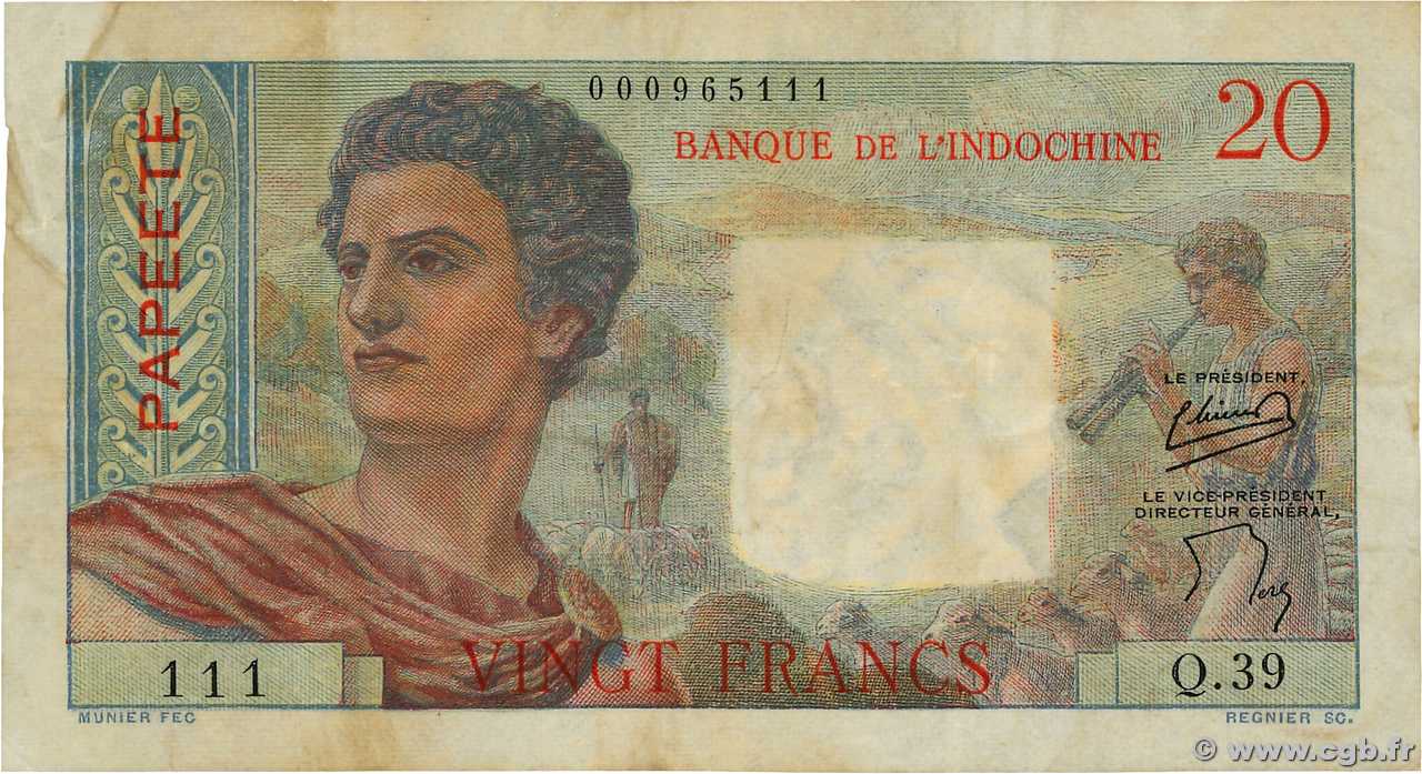 20 Francs TAHITI  1951 P.21b pr.TTB