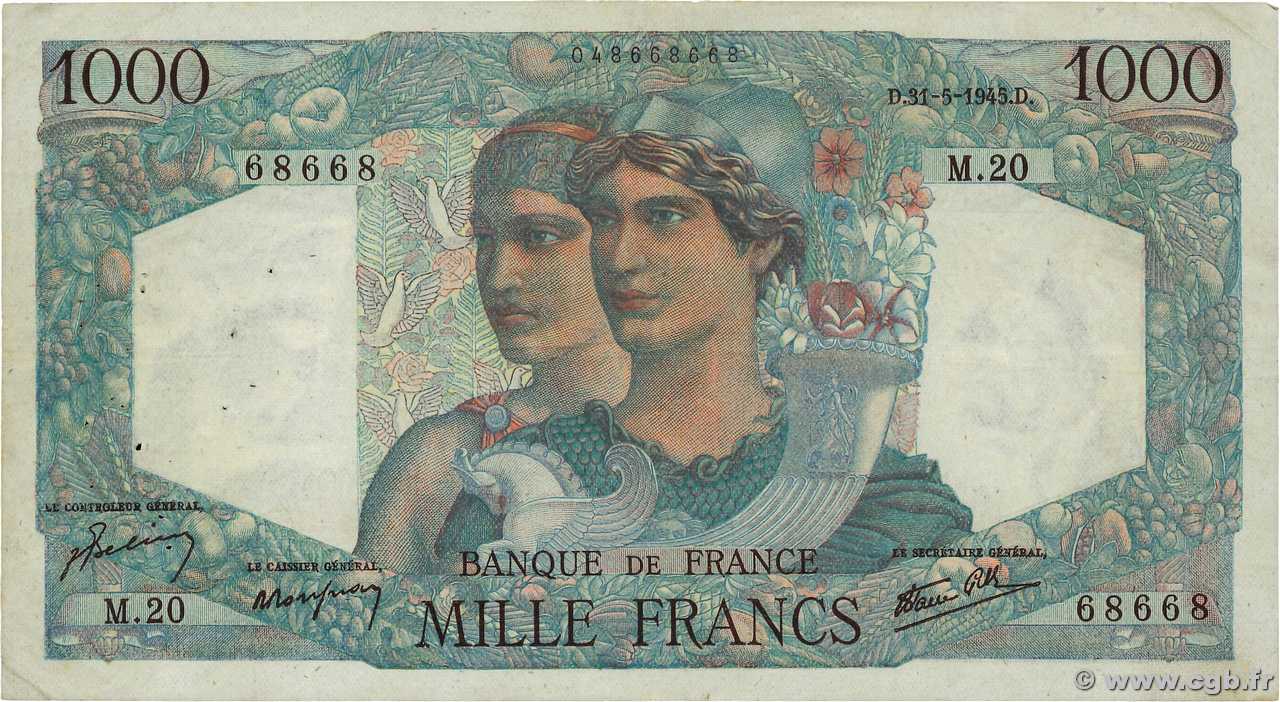 1000 Francs MINERVE ET HERCULE FRANCE  1945 F.41.03 F+