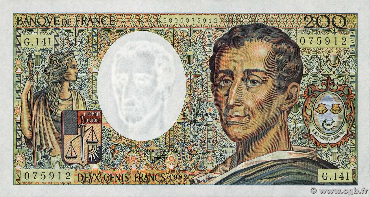 200 Francs MONTESQUIEU FRANCIA  1992 F.70.12c SC+