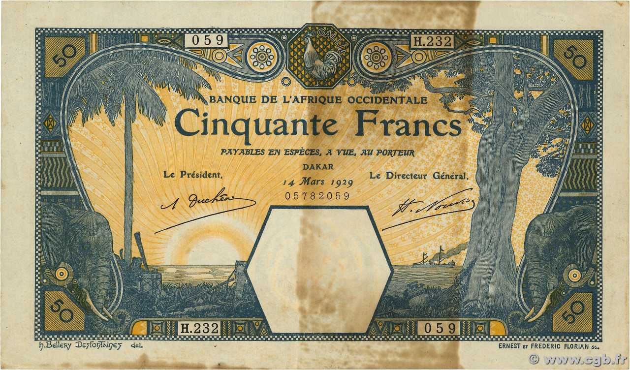 50 Francs DAKAR AFRIQUE OCCIDENTALE FRANÇAISE (1895-1958) Dakar 1929 P.09Bc TB