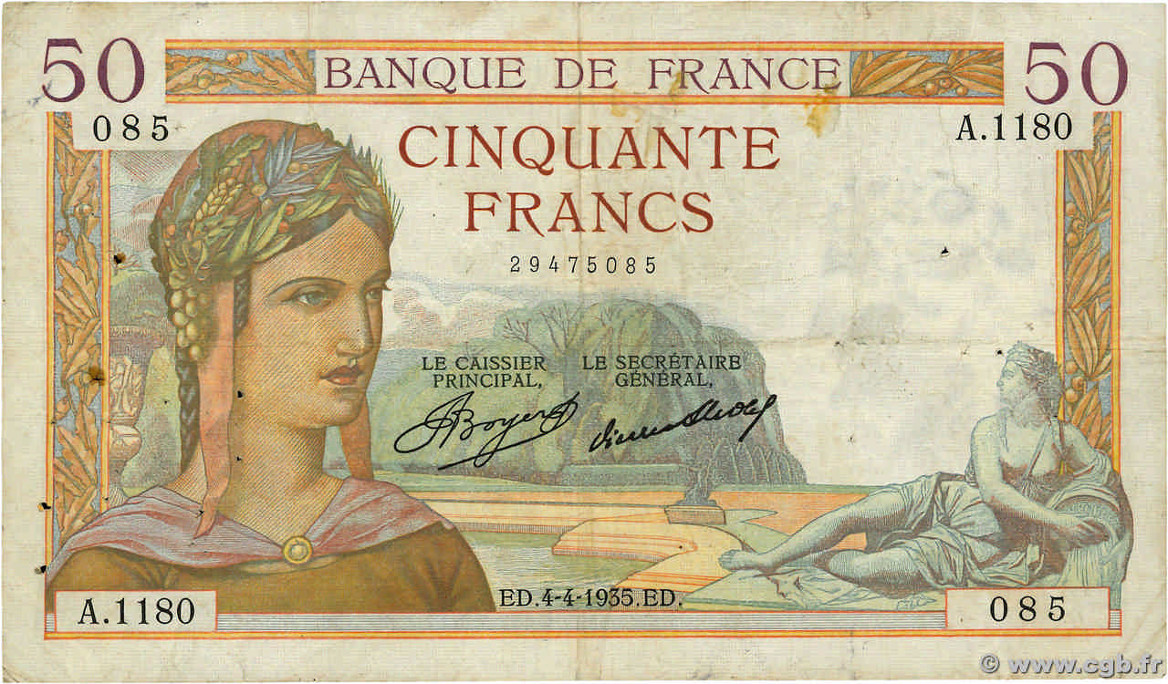 50 Francs CÉRÈS FRANCE  1935 F.17.07 pr.TB