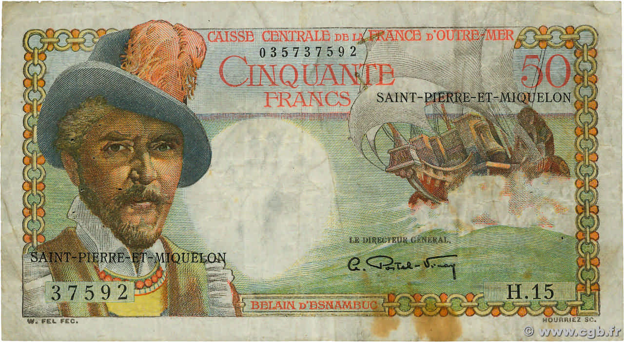 50 Francs Belain d Esnambuc SAINT PIERRE ET MIQUELON  1946 P.25 pr.TB