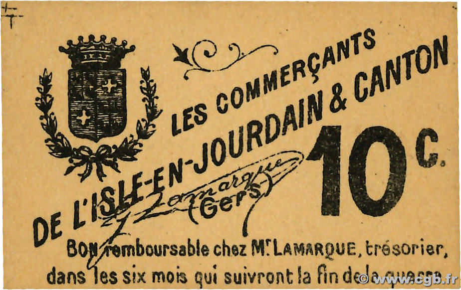 10 Centimes FRANCE régionalisme et divers L Isles-En-Jourdain 1914 JP.32-062 NEUF