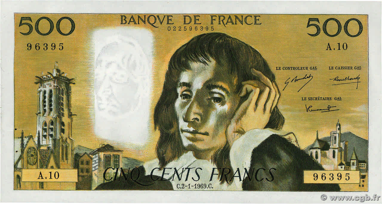 500 Francs PASCAL FRANCE  1969 F.71.03 pr.SPL