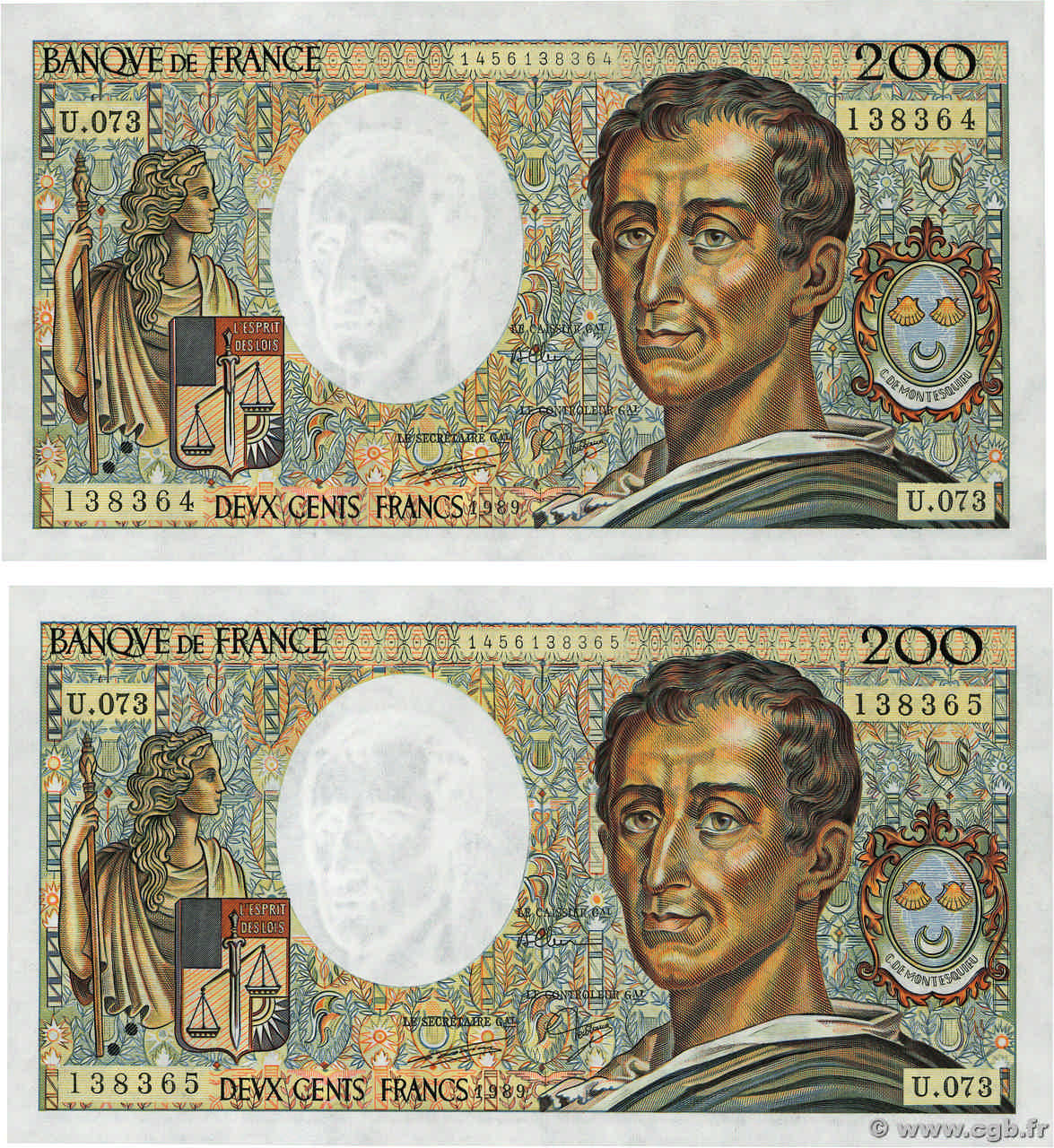 200 Francs MONTESQUIEU Consécutifs FRANCIA  1989 F.70.09 SC+