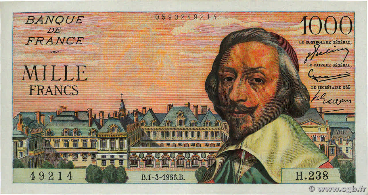 1000 Francs RICHELIEU FRANCE  1956 F.42.19 SUP+
