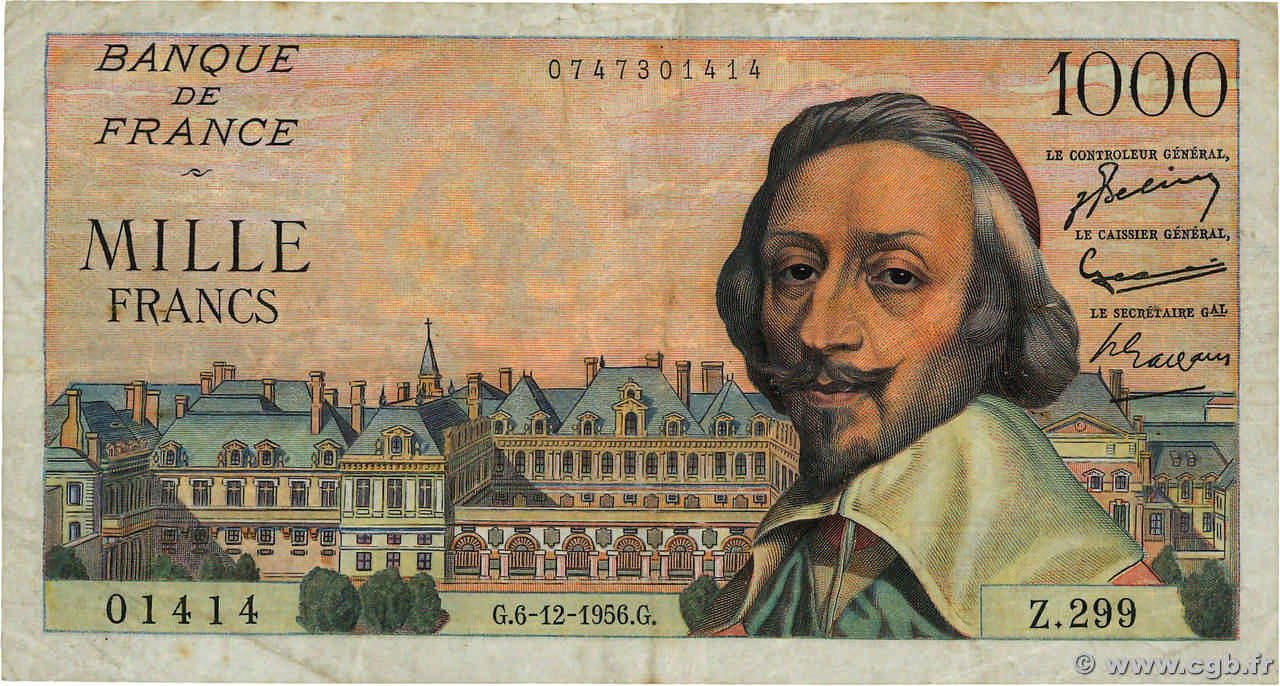1000 Francs RICHELIEU Numéro spécial FRANCE  1956 F.42.24 TB