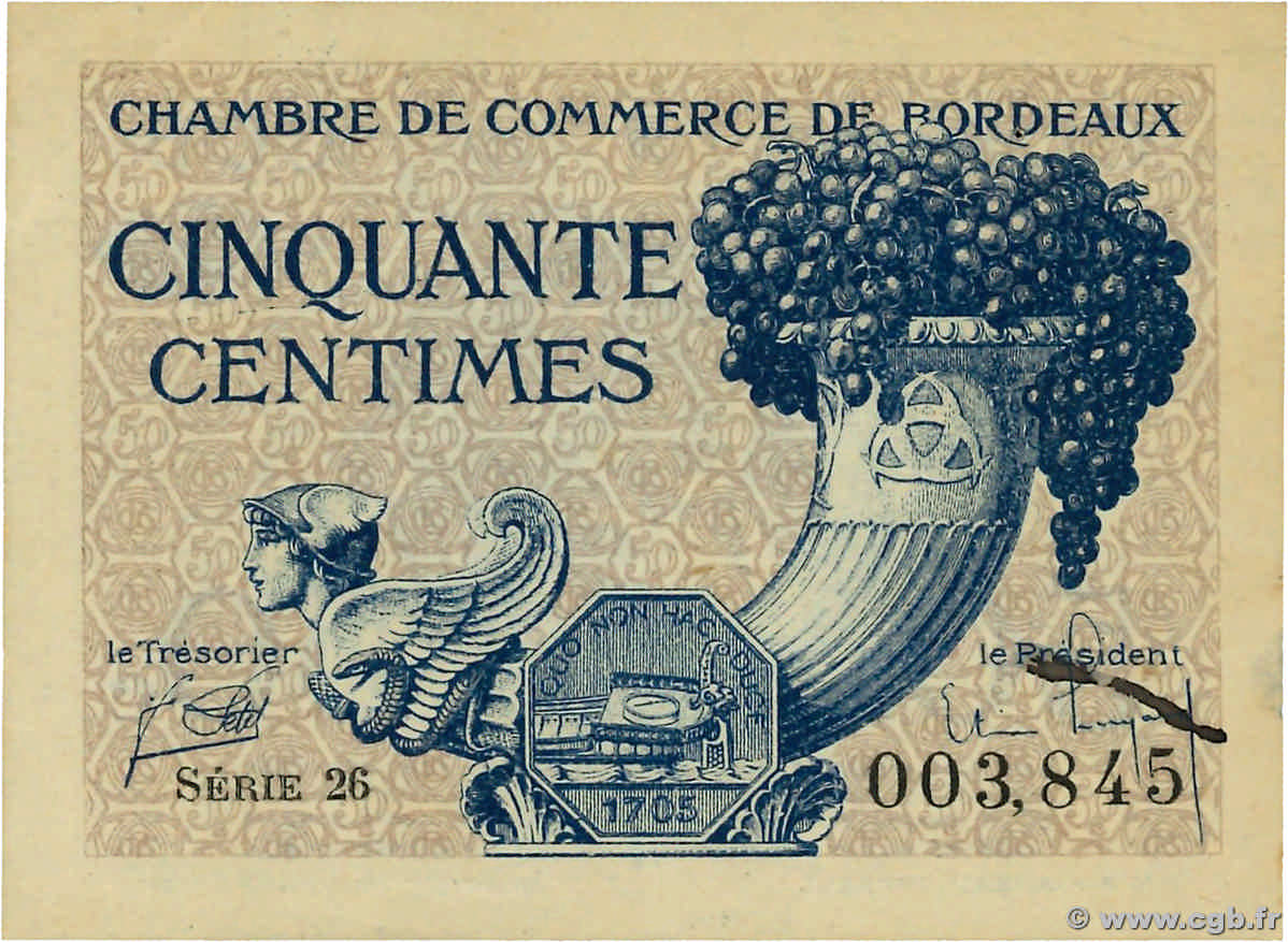 50 Centimes FRANCE régionalisme et divers Bordeaux 1921 JP.030.28 TTB+