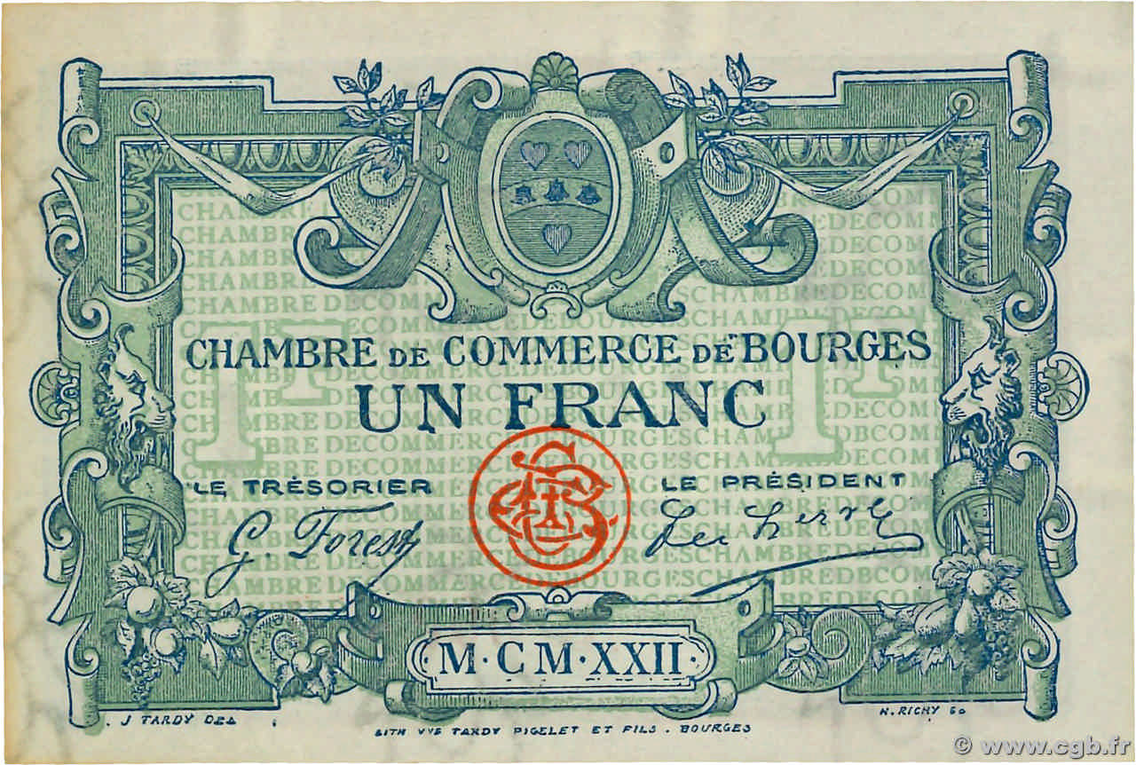 1 Franc FRANCE régionalisme et divers Bourges 1922 JP.032.13 pr.SPL