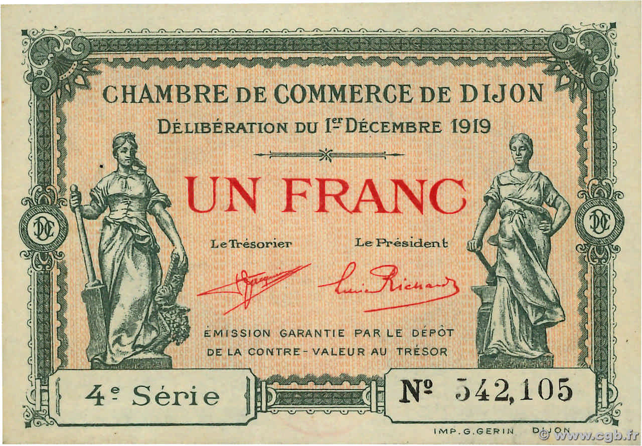 1 Franc FRANCE régionalisme et divers Dijon 1919 JP.053.20 SUP