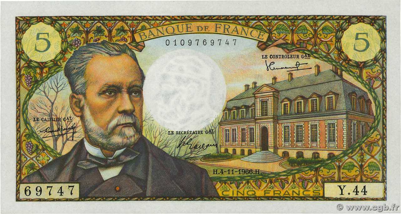 5 Francs PASTEUR FRANCE  1966 F.61.04 SUP+