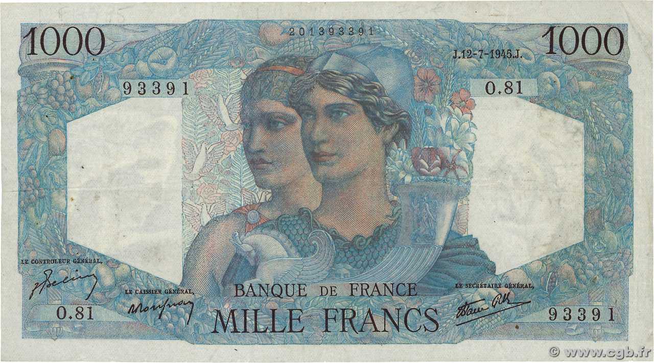1000 Francs MINERVE ET HERCULE FRANCE  1945 F.41.06 TB