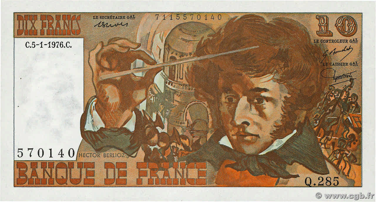 10 Francs BERLIOZ FRANCE  1976 F.63.17 pr.SPL