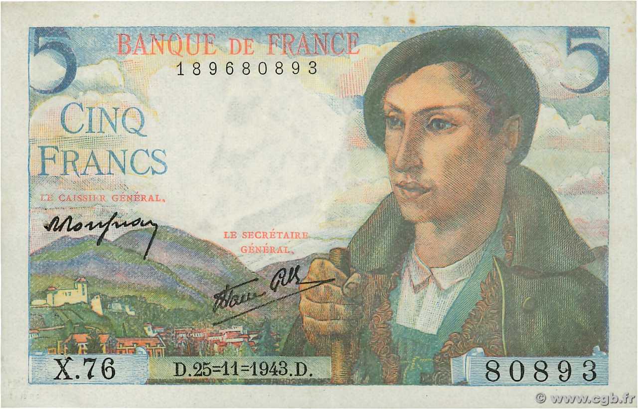 5 Francs BERGER FRANCE  1943 F.05.04 SUP