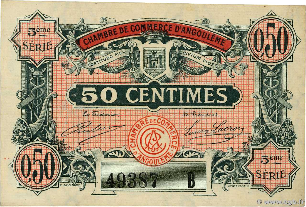 50 Centimes FRANCE régionalisme et divers Angoulême 1917 JP.009.33 pr.SUP