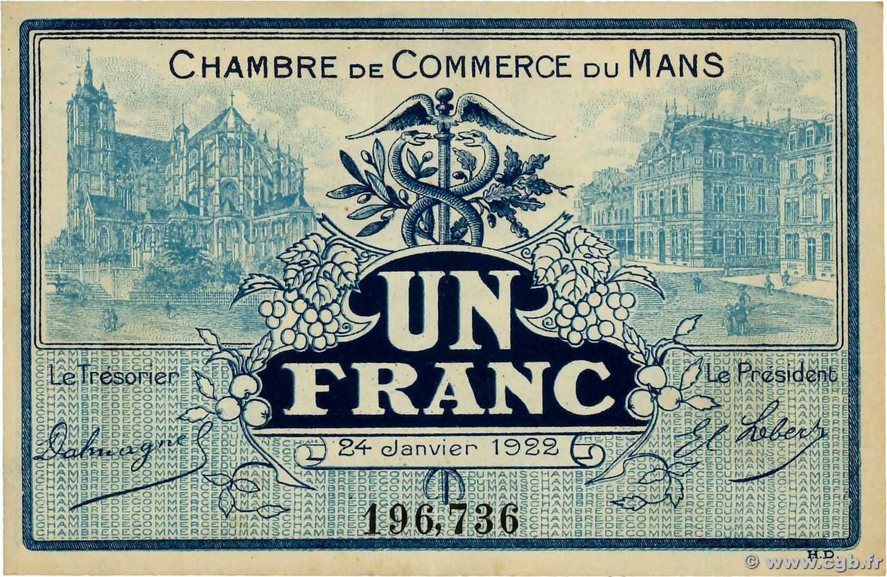 1 Franc FRANCE régionalisme et divers Le Mans 1922 JP.069.25 SUP+