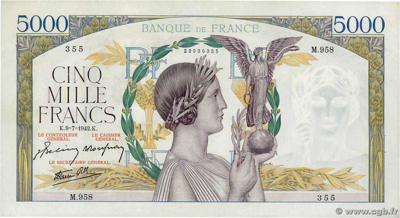 5000 Francs VICTOIRE Impression à plat FRANCE  1942 F.46.38 TTB+