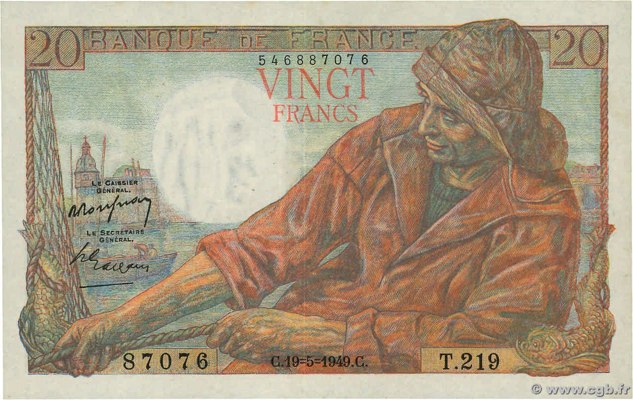 20 Francs PÊCHEUR FRANCE  1949 F.13.15 TTB