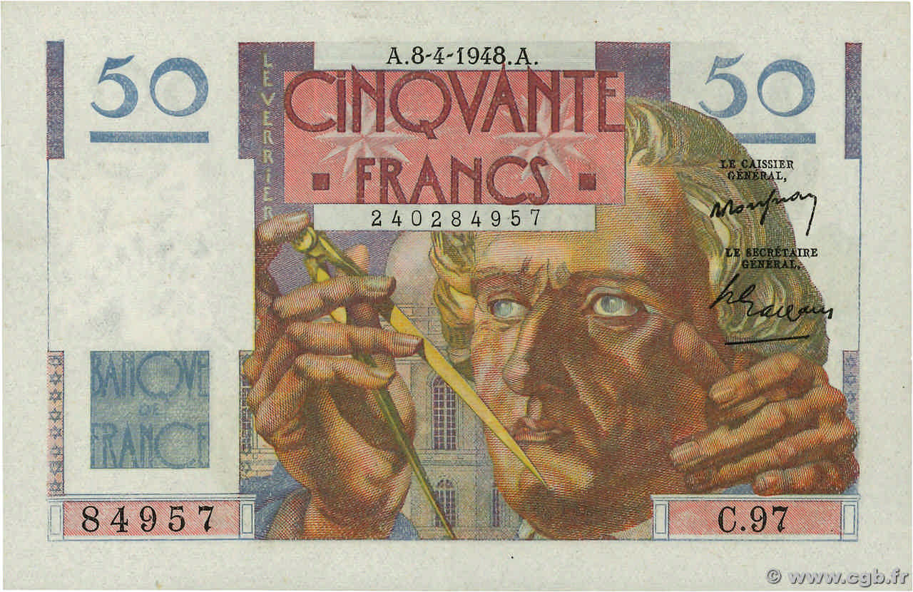 50 Francs LE VERRIER FRANCE  1948 F.20.10 SUP