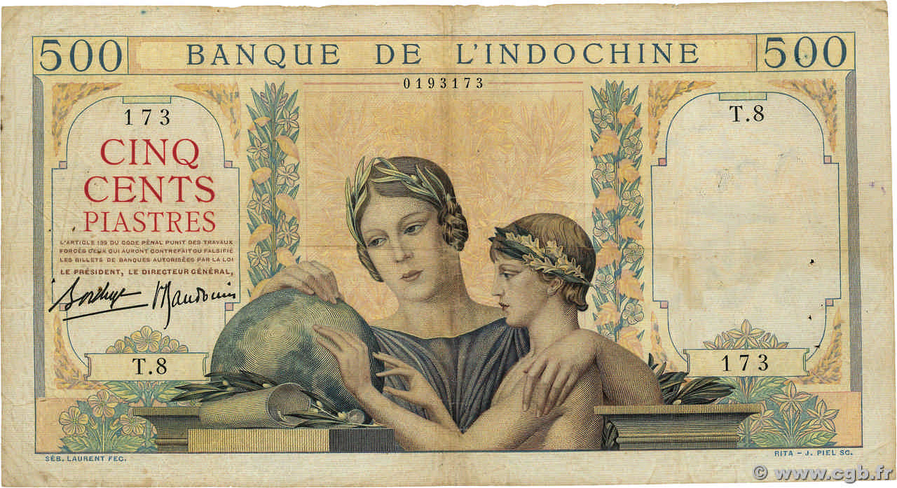 500 Piastres INDOCHINE FRANÇAISE  1951 P.083a TB+