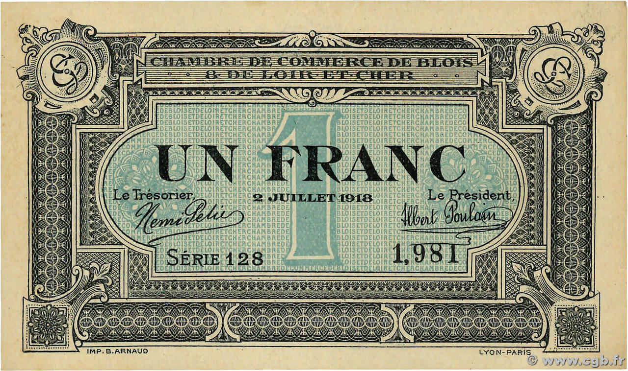 1 Franc FRANCE régionalisme et divers Blois 1918 JP.028.11 SPL