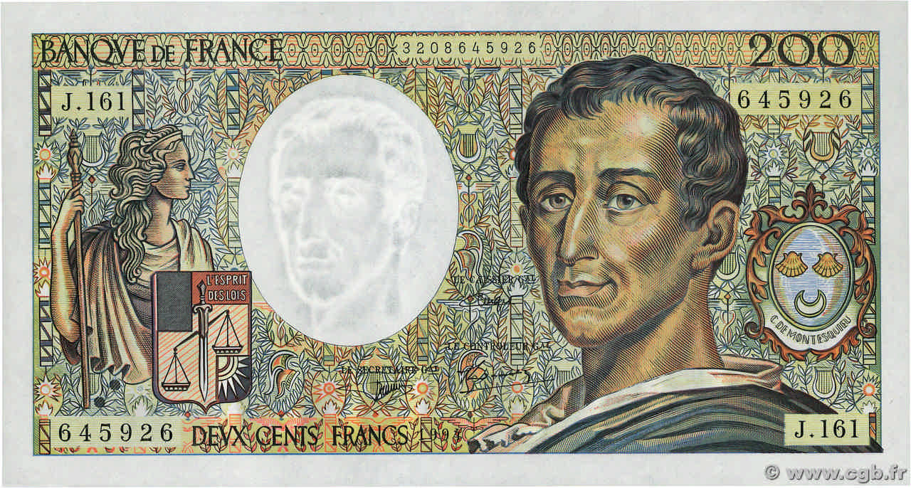 200 Francs MONTESQUIEU Modifié FRANCE  1994 F.70/2.01 NEUF